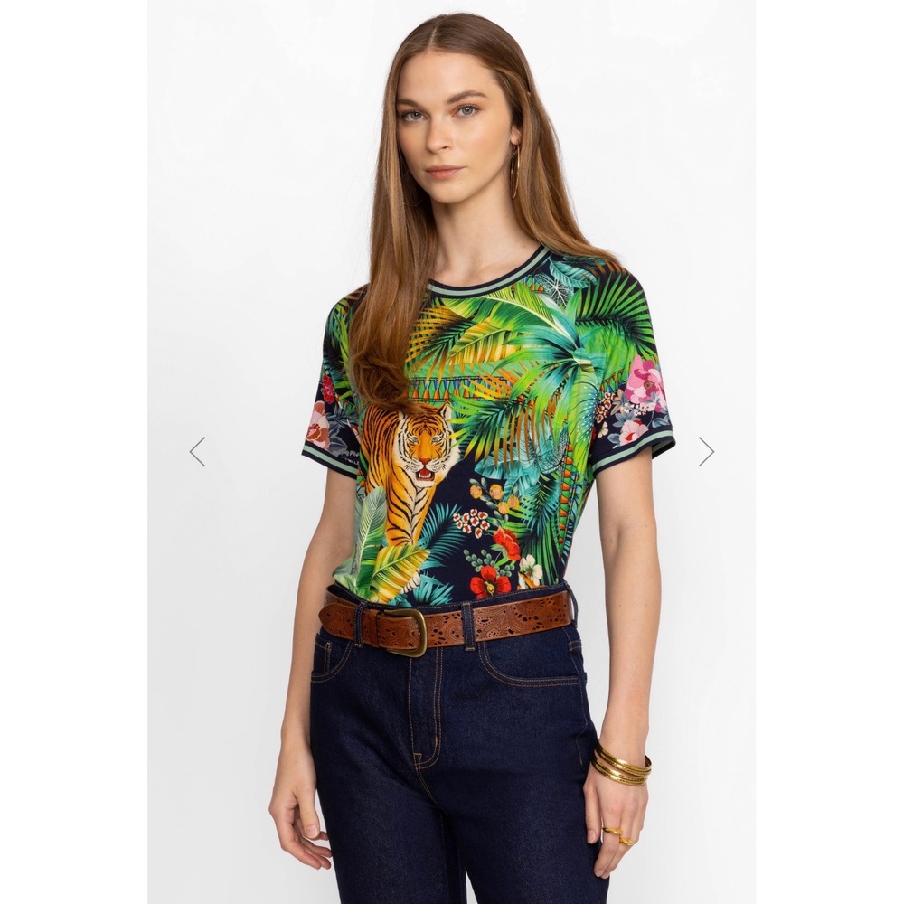 Johnny Was Tigres Janie Favorite Raglan Tee Tiger Tropical Jungle Print Large